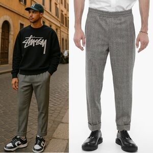 NWT NEIL BARRETT Virgin Wool Plaid Check Elastic Waist Cuffed Slim Trousers 32